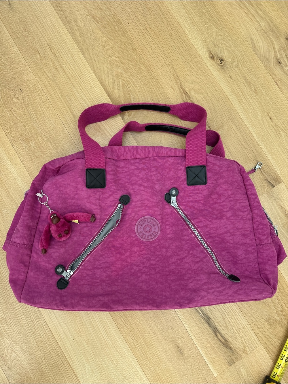 Kipling Magenta Nylon Large Travel Duffle Bag with Keychain Charm